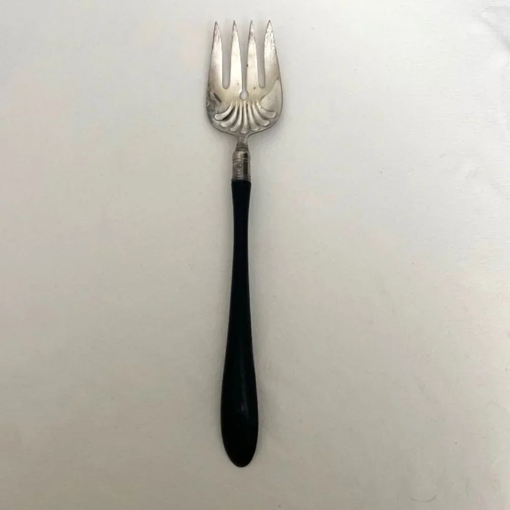 Vtg Gorham Electroplate Salad Serving Spoon & Similar‎ Style Fork Black Handle
